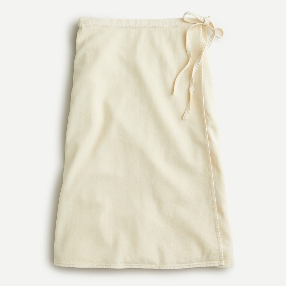J. Crew Garment Dyed Wrap Skirt Midi Side Tie A-Line Cotton Lyocell Cream Size L